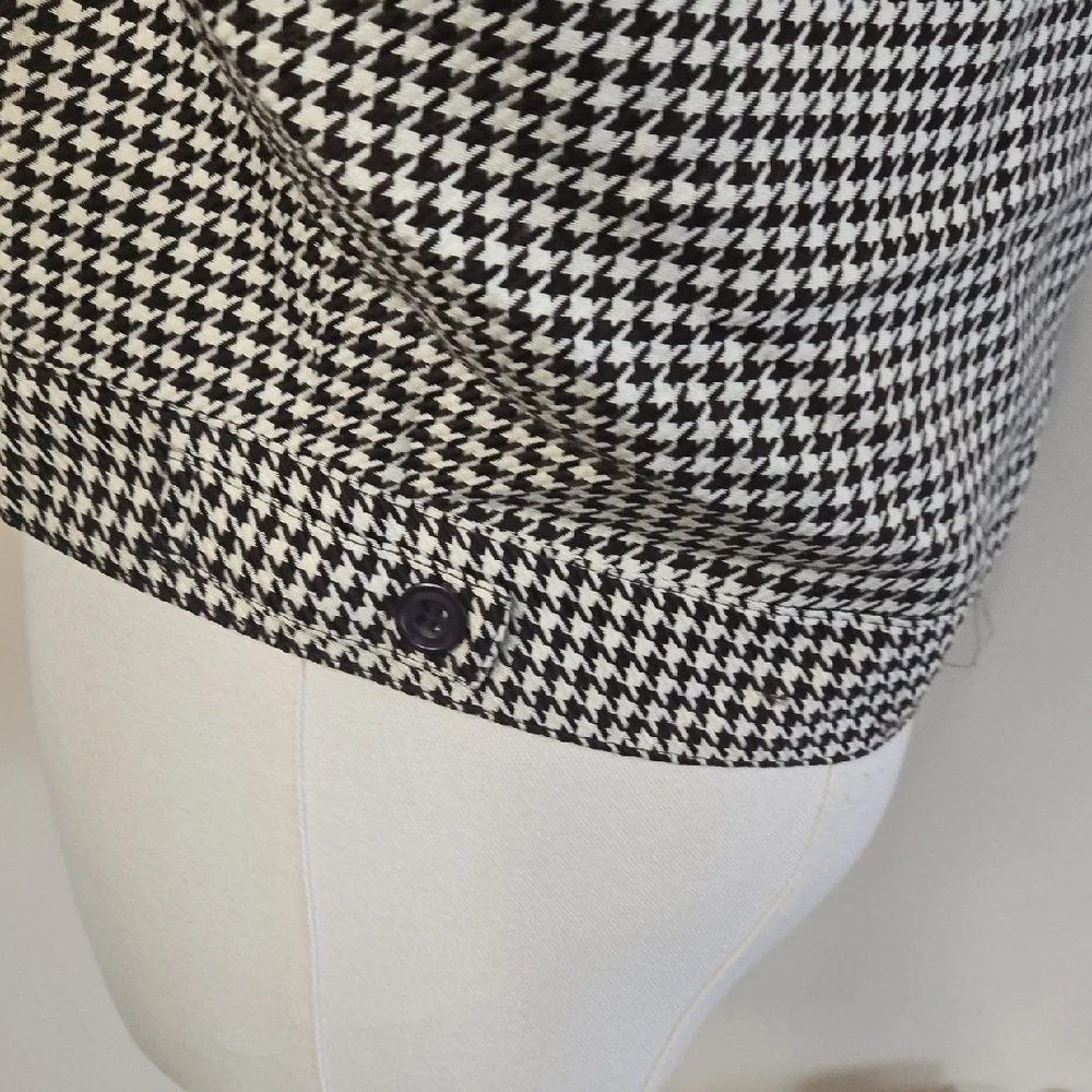 Vintage Express Brown Cream Houndstooth Cropped Tailored Jacket 90s Y2K Academia - Picture 5 of 7